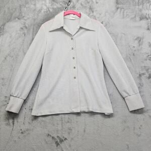 Vintage 70s Donnkenny Metallic Long Sleeve Button Up Top Size 13/14 Silver Disco